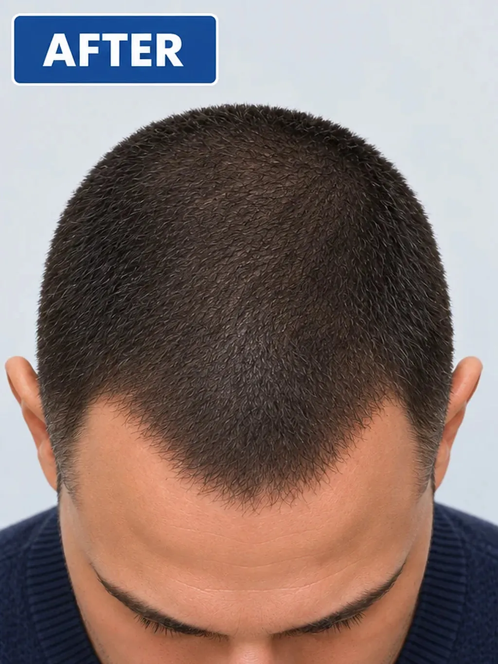 Same man's head seen from above with a fuller, denser-looking crown after scalp micropigmentation in Bournemouth
